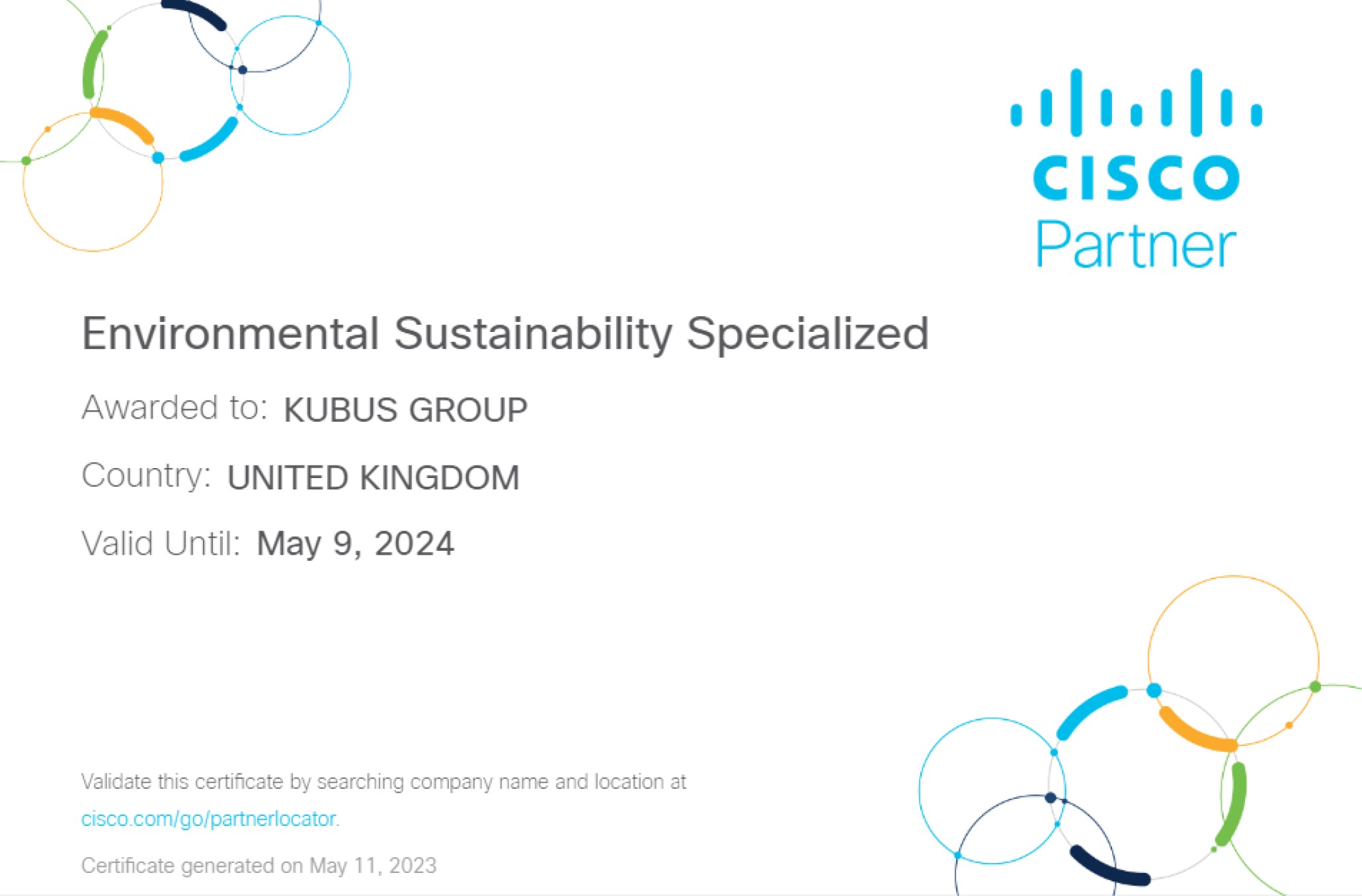 Cisco Environmental Sustainability Specialization Certificate